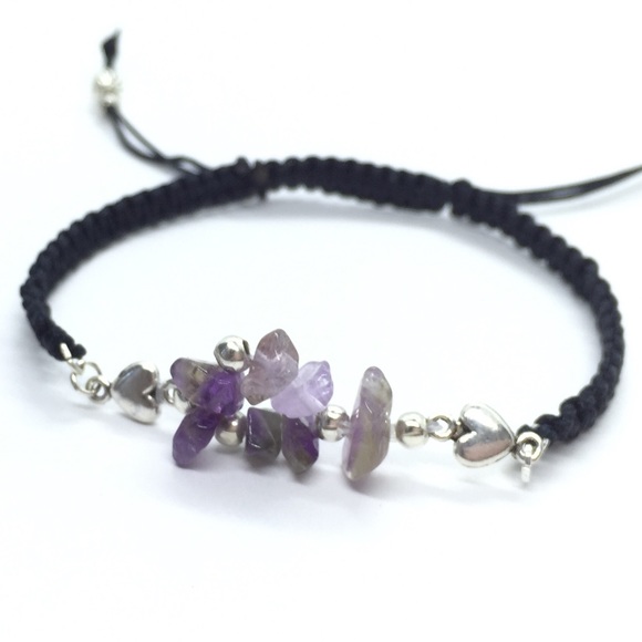 Stylish Amethyst Gemstone Chips Shamballa Bracelet - Picture 3 of 4